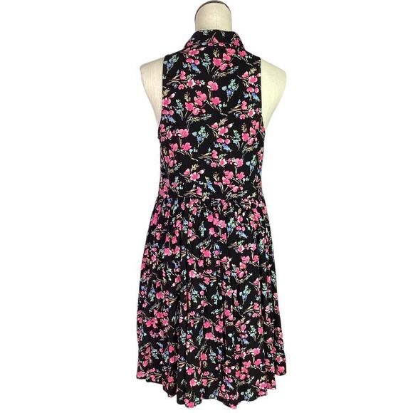 Torrid Shirt Dress Womens 00 Black Pink Ditzy Floral Challis Button Sleeveless - Picture 6 of 7